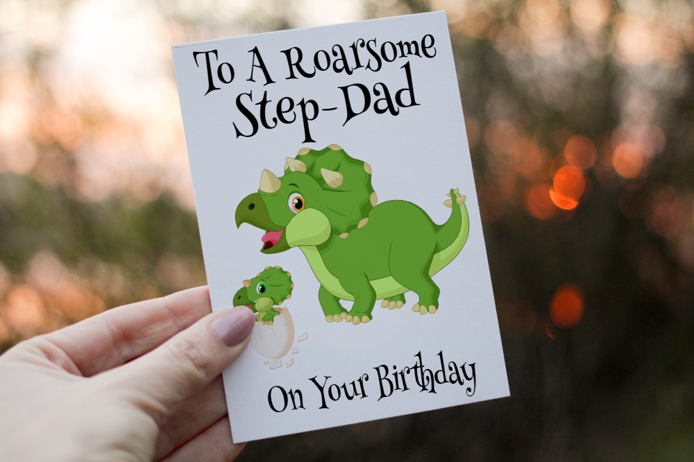 Step Dad Birthday Card, Dinosaur Birthday Card for Step Dad